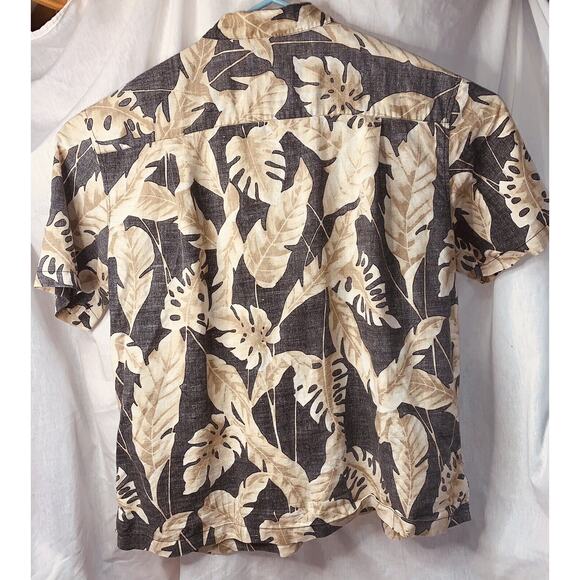 XXL Panama Jack Hawaiian Black Beige Reverse Print Shirt Leaves Floral Aloha EUC - Picture 8 of 16